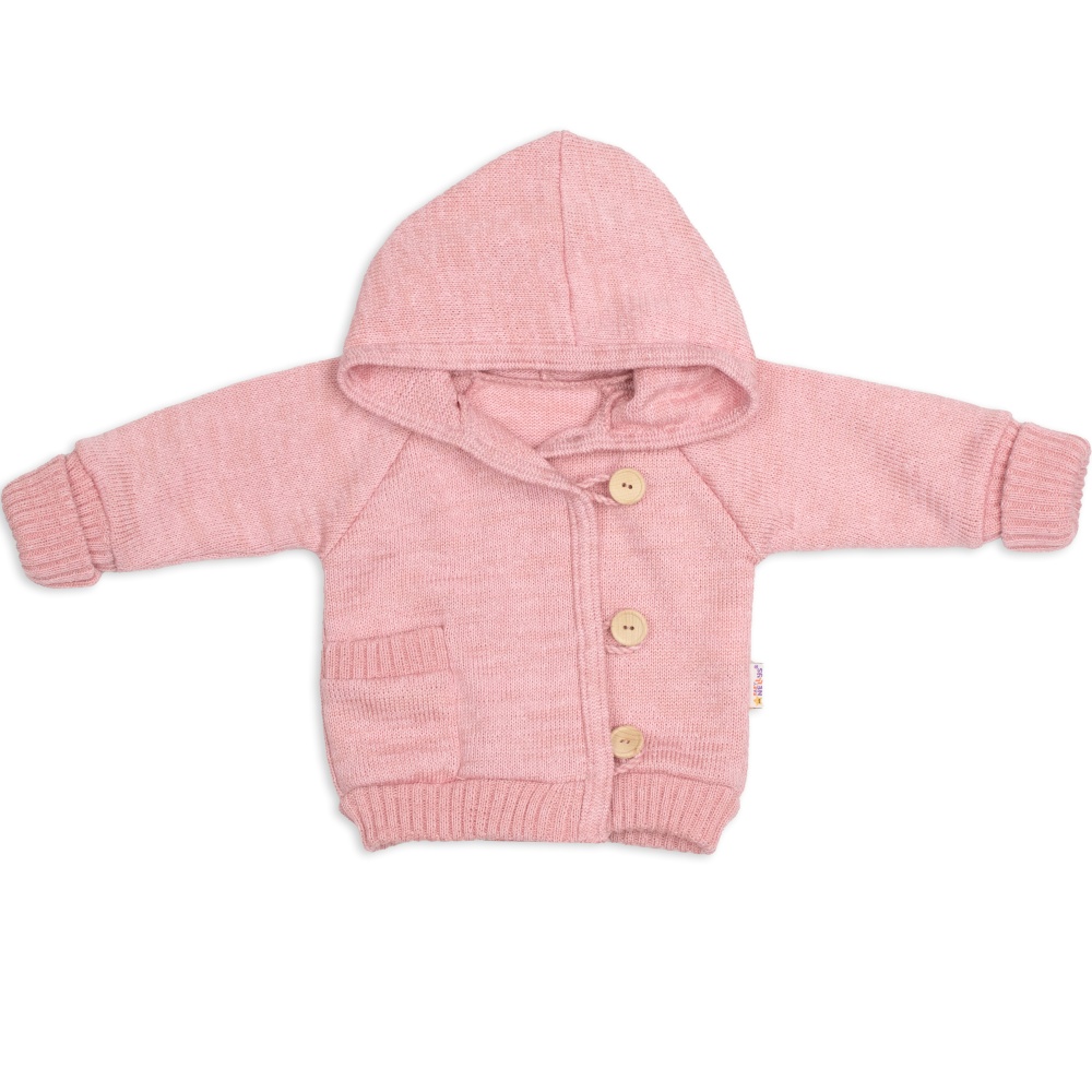 Rostoucí pletený svetřík s kapucí, zapínání knoflíčky - pudrově růžový, vel. 80/86