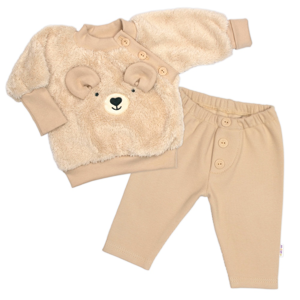Rostoucí chlupáčková mikina a kalhoty Medvídek, 2D béžová, 68/74