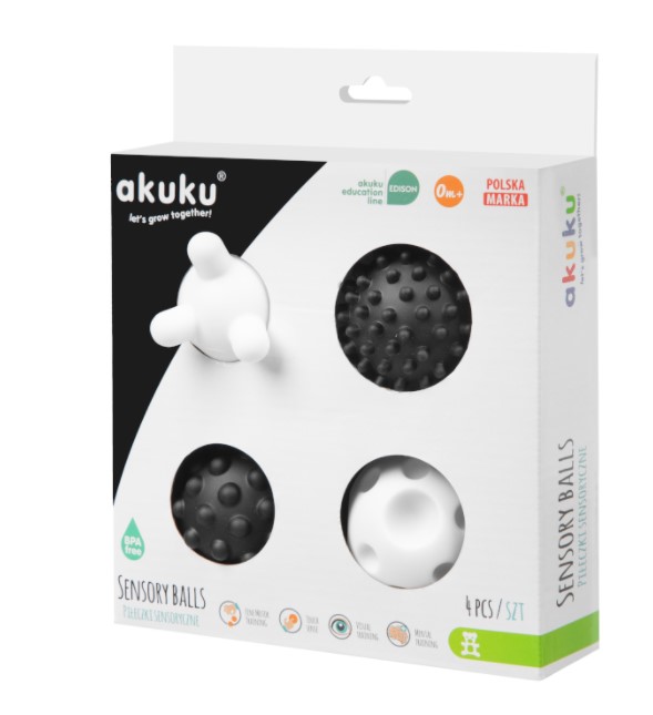 Sada kontrastních hraček Akuku - Panda, Medvídek, senzorické balónky