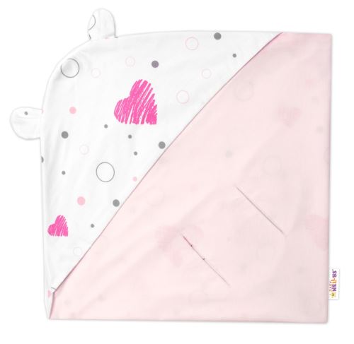 Zavinovací deka s kapucí, bavlna + jersey, I love Girl Baby Nellys, růžová (1)