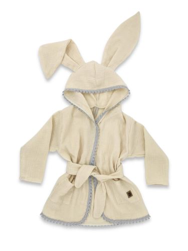 Dětský mušelínový župan s oušky Bunny - béžový