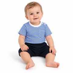 Tričko s kapsičkou, krátký rukáv + kraťásky, 2D, Baby Nellys, bavlna, proužek/granát Tričko s kapsičkou, krátký rukáv + kraťásky, 2D, Baby Nellys, bavlna, proužek/granát