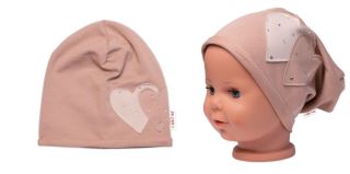 Dětská čepice bavlna, Srdíčka s kamínky, Baby Nellys, cappuccino (2)