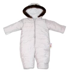 Kombinéza s kapucí a kožíškem Baby Nellys ®prošívaná, bez šlapek - sv. šedá (1)