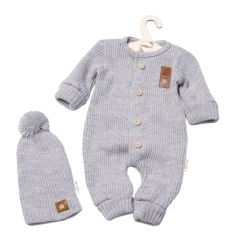 Baby Nellys 2-dílná sada Pletený overálek STAR + čepice Hand Made, šedý (1)
