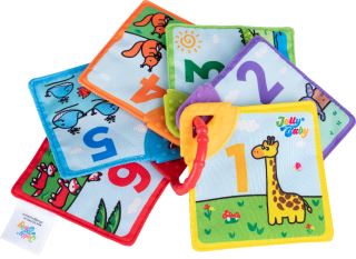 Jollybaby Textilní knížka s kousátky Zvířátka a čísla – šustící, 0m+