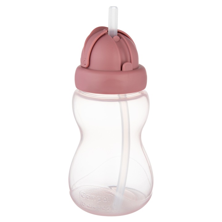 Láhev na pití s trubičkou 270 ml, dětská láhev se skládací silikonovou slámkou, pink