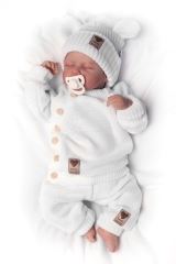 Pletená bavlněná čepice s oušky, dvouvrstvá, Hand Made Baby Nellys, bílá (2)