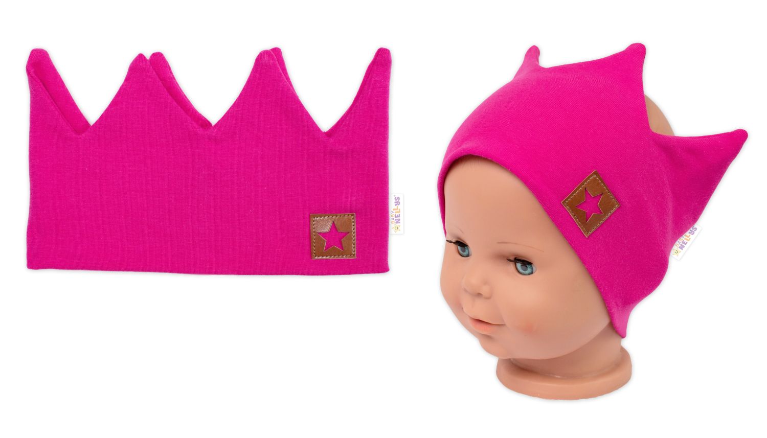 Dvouvrstvá čelenka, Baby Nellys Hand Made, bavlna, Korunka STAR - malinová, 104/116