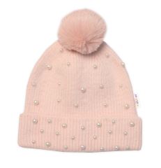 Zimní čepice s bambulí + šál, Pearls, Baby Nellys - pudrově růžová, vel. 54/58 (1)