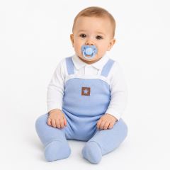 2-dílná soupravička Star, body dl. rukáv + pletené dupačky, modré 2-dílná soupravička Star, body dl. rukáv + pletené dupačky, modré