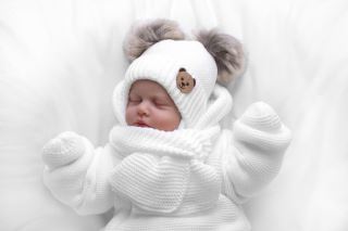 Dětská sada, zimní čepice s šálou + rukavičky 3D, Teddy Bear - bílá (5)