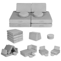 Dětská modulární skládací pohovka DIY, 8 měkkých polštářů, velká, šedá