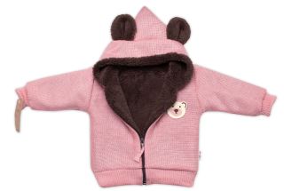 Oteplená pletená bundička Teddy Bear, Baby Nellys, dvouvrstvá, růžová (2)