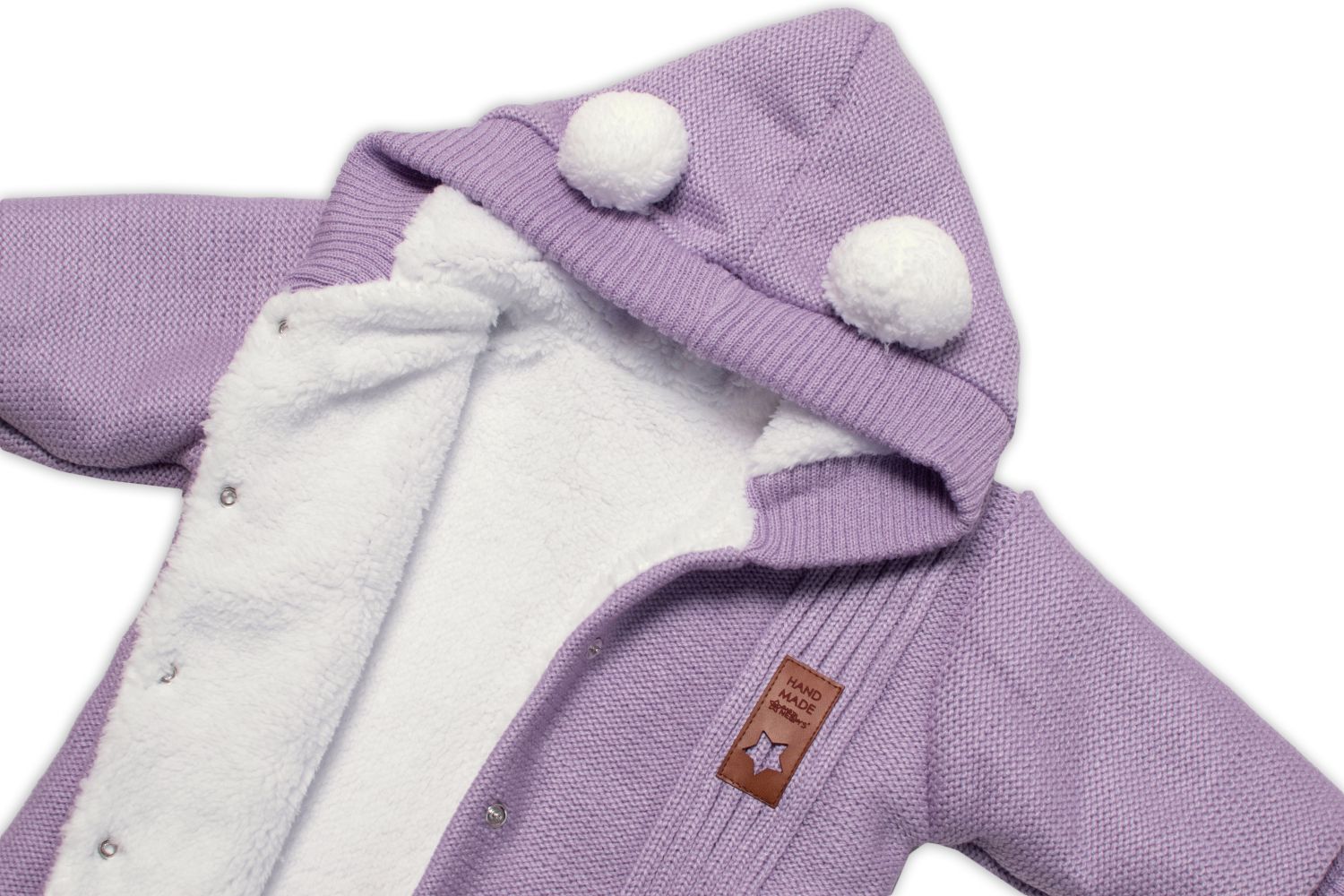 Baby Nellys Pletená kombinéza/overal LUX STAR s kožíškem - dvouvrstvá, fialová, vel. 74