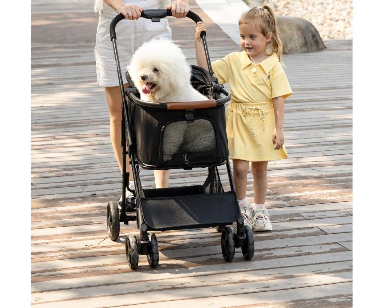 Qppet Bobbie Pet Stroller – kočárek pro psy a kočky černý, do 15 kg, skládací