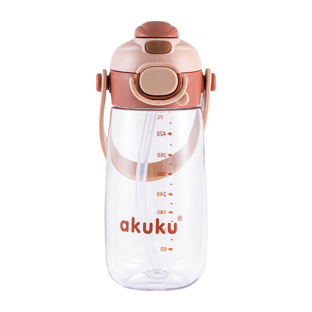 Dětská láhev na pití se slámkou, bidon 480 ml mocha – do školy, na sport i výlety
