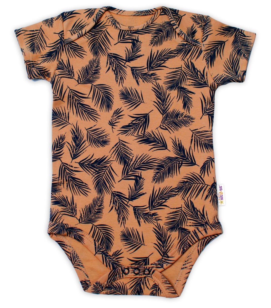 Baby Nellys Bavlněné body krátký rukáv, Palmy - medové, vel. 86
