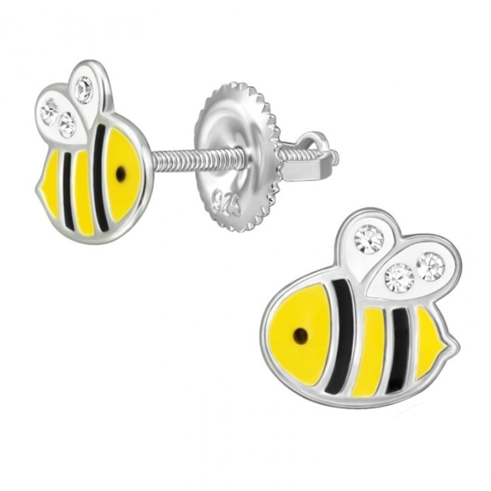 Dětské stříbrné náušničky Včelky, se šroubovací puzetou