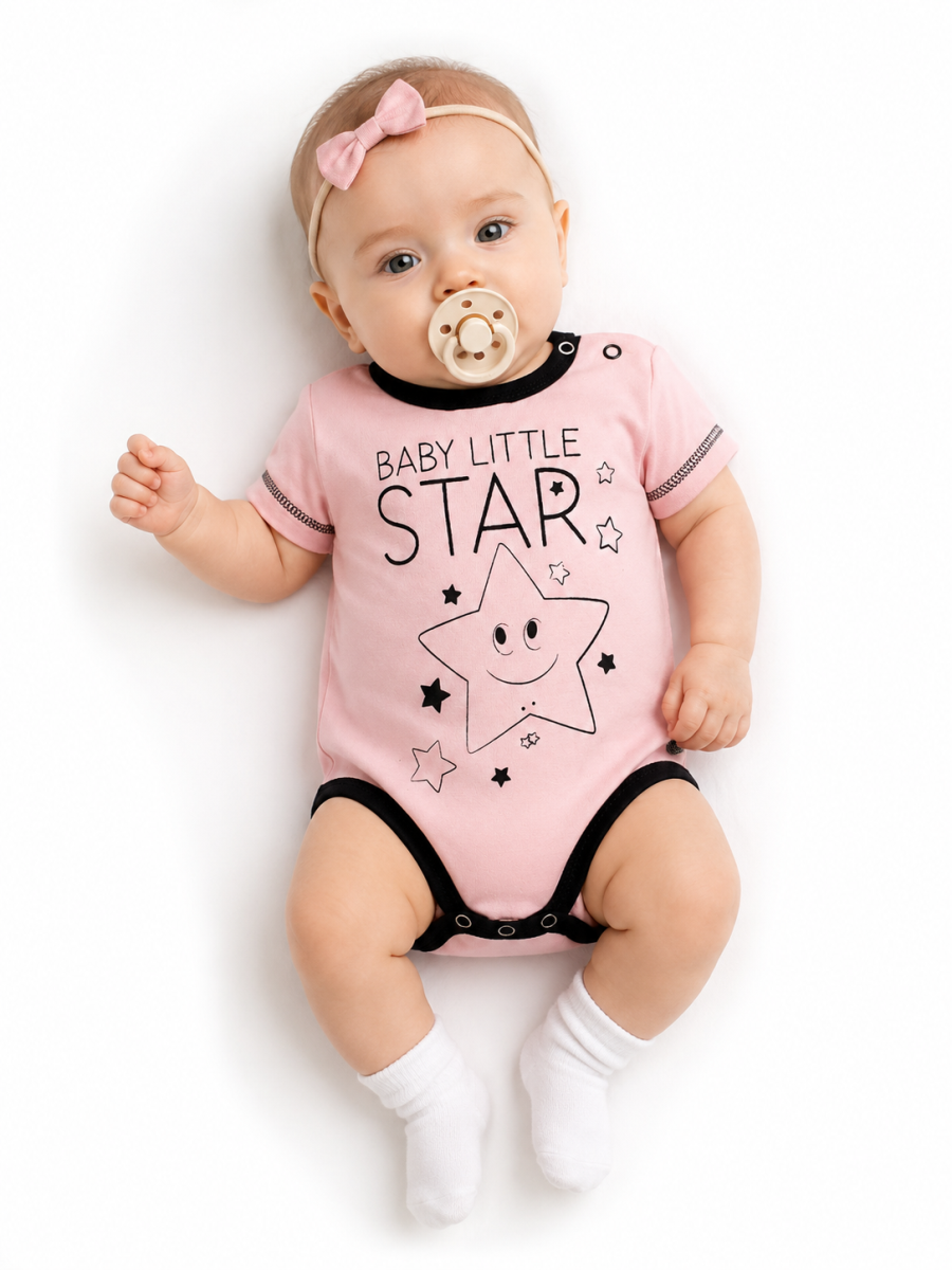 Body krátký rukáv Baby Nellys, Baby Little Star - růžové, vel. 80