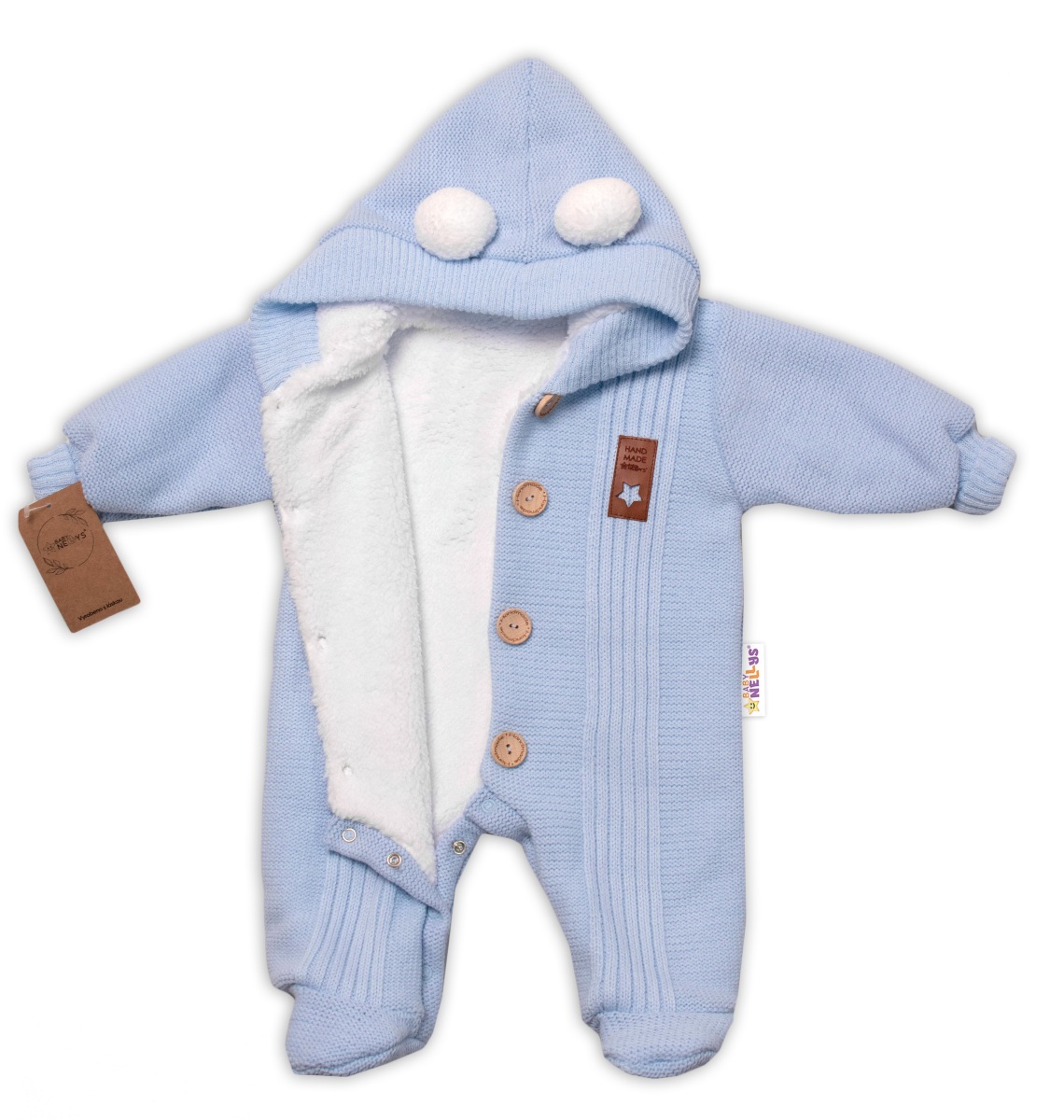 Baby Nellys Pletená kombinéza/overal LUX STAR s kožíškem - dvouvrstvá, sv. modrá