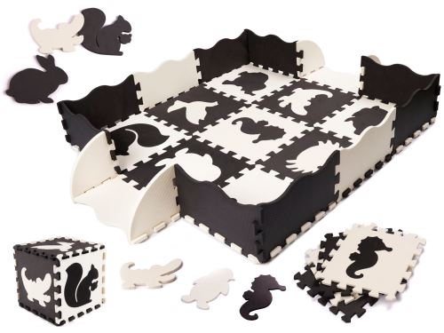 Pěnová podložka puzzle, černá, bílá, 114×114 cm, 25 dílů