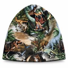 Bavlněná čepička Mamatti, Dino park - zelená s potiskem Bavlněná čepička Mamatti, Dino park - zelená s potiskem