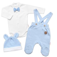Bavlněná souprava Gentleman 3D, body, polodupačky s láclem + čepička, modrá/bílá (2)