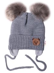 Dětská zimní čepice s fleecem Teddy Bear - chlupáčk. bambulky - tm. šedá, šedá Dětská zimní čepice s fleecem Teddy Bear - chlupáčk. bambulky - tm. šedá, šedá